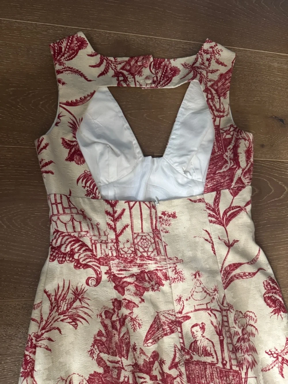 MICA Red Toile Print Mini Dress size M Cottagecore Chic European Style - Picture 4 of 6